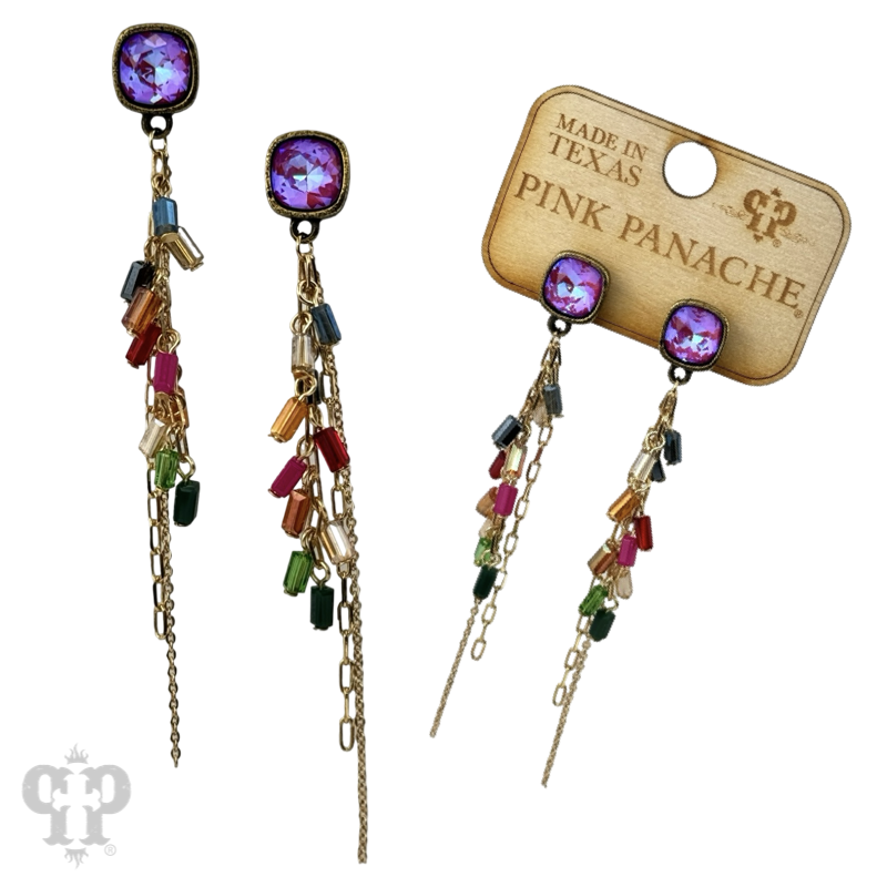 Chain and bead fringe earring with crystals from Swarovski®- LC