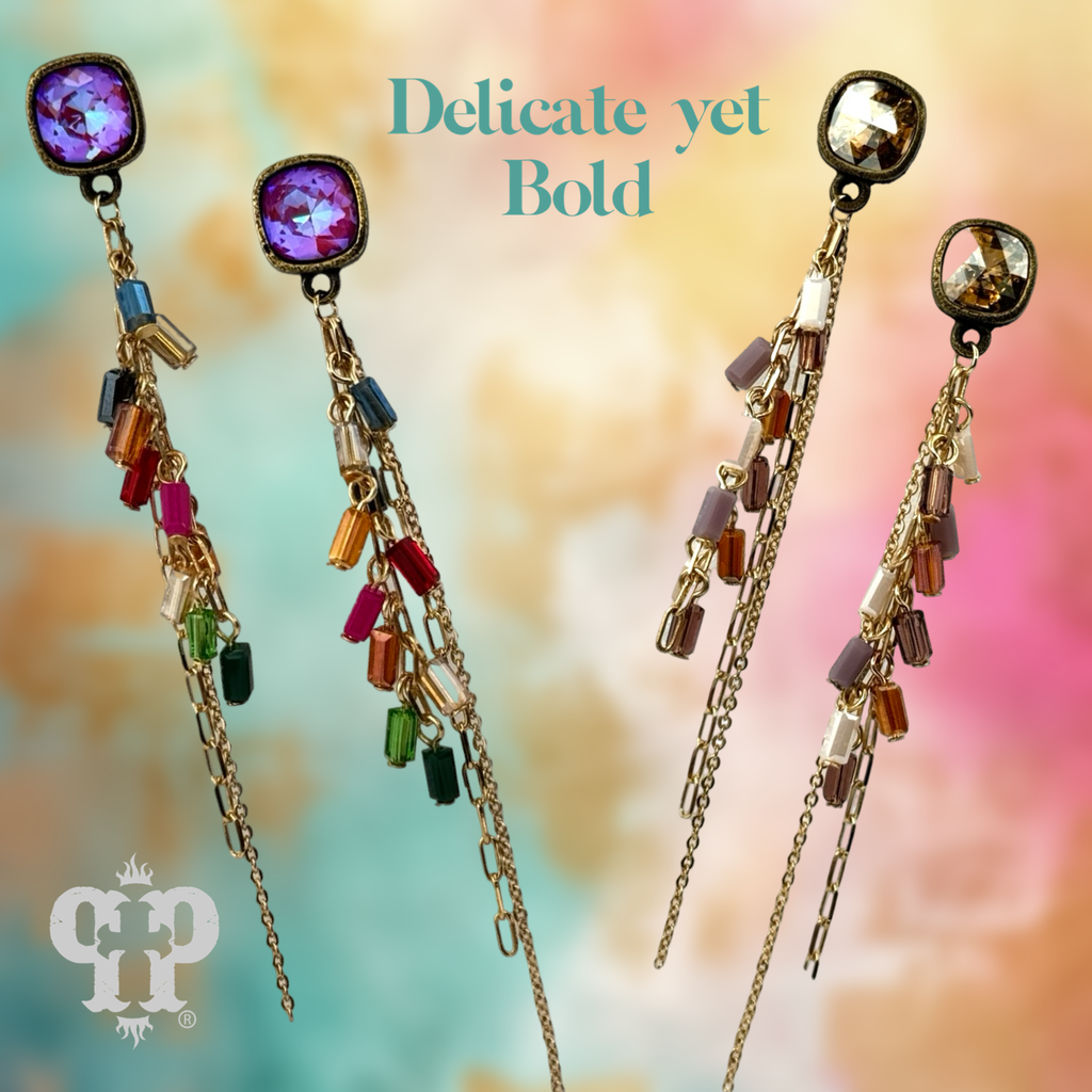 Chain and bead fringe earring with crystals from Swarovski®- LC