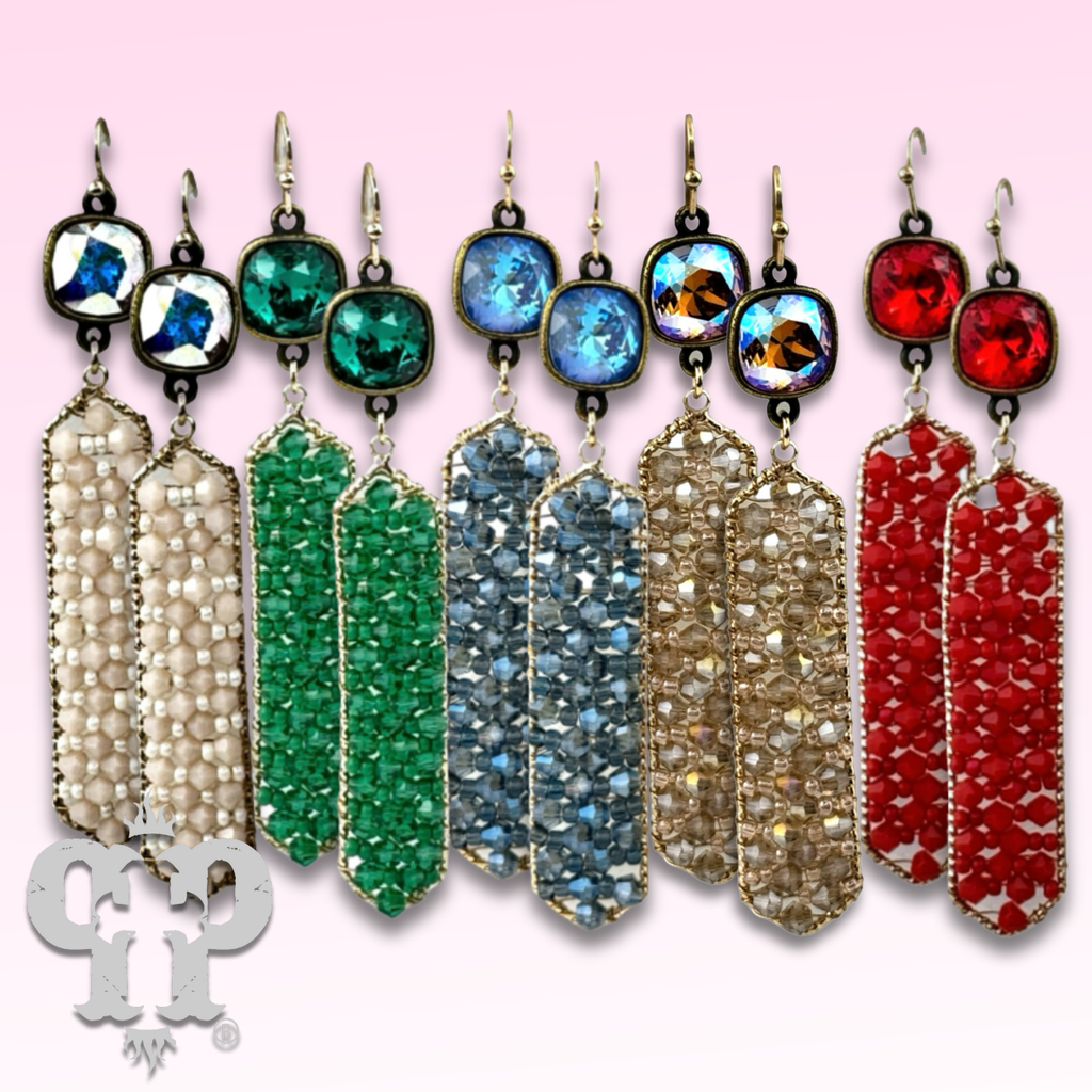 Bead wrapped hexagon dangle earring with crystals from Swarovski®- LC