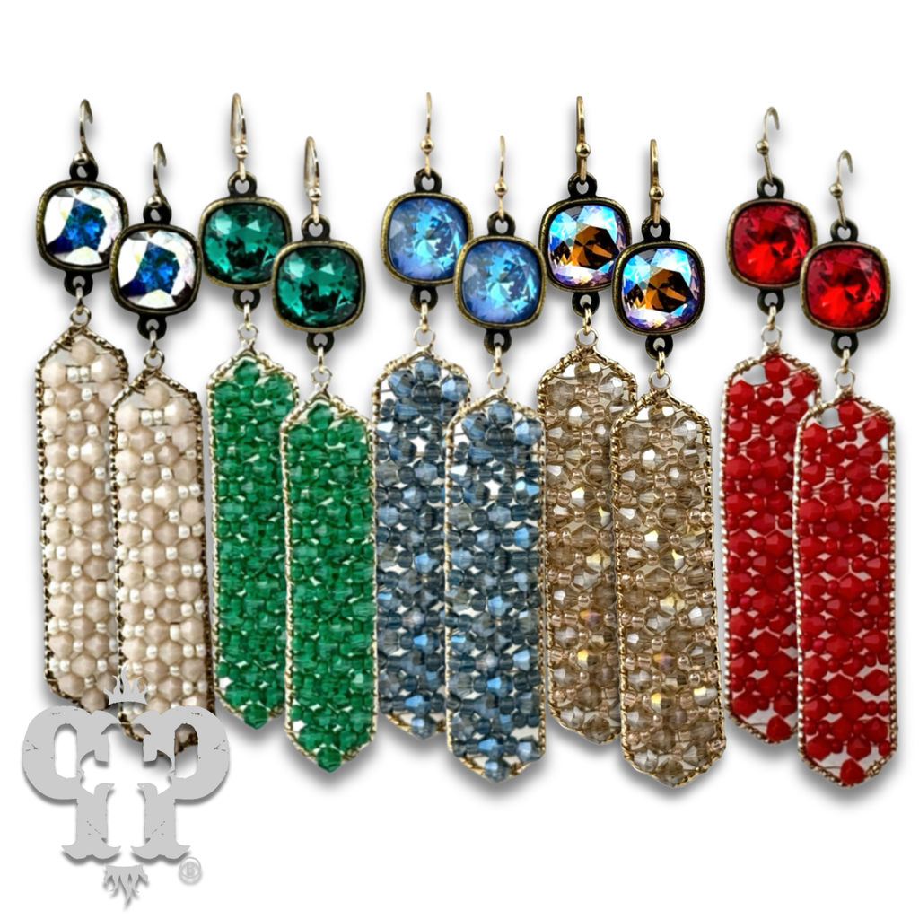 Bead wrapped hexagon dangle earring with crystals from Swarovski®- LC