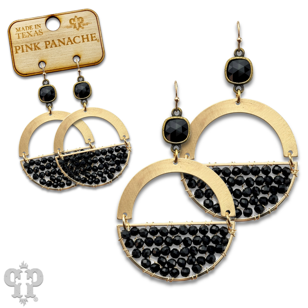Gold beaded half circle earring with crystals from Swarovski®- LC