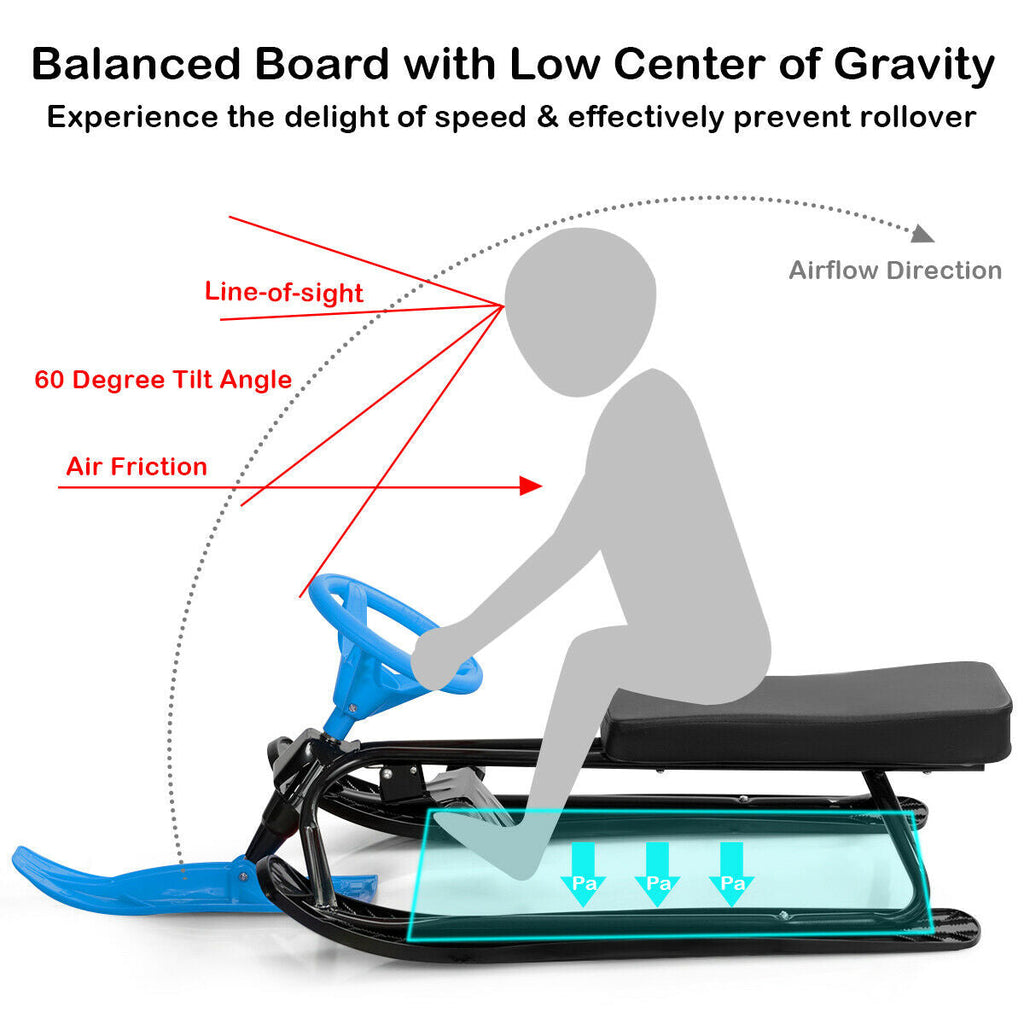 Kids Snow Sand Grass Sled w/ Steering Wheel and Brakes