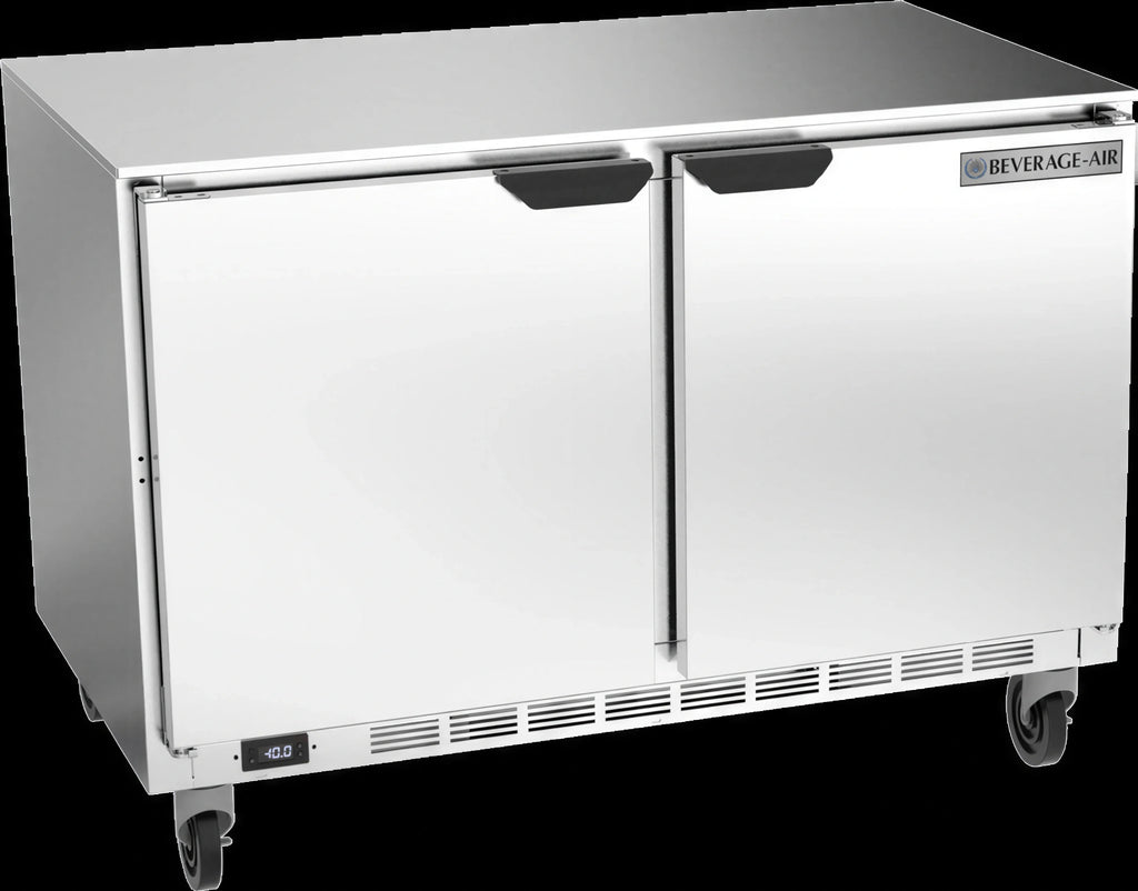 Beverage Air UCF48AHC 48-Inch Two-Section Undercounter Freezer, 2 Solid Doors, Stainless Steel, Rear-Mounted Self-Contained