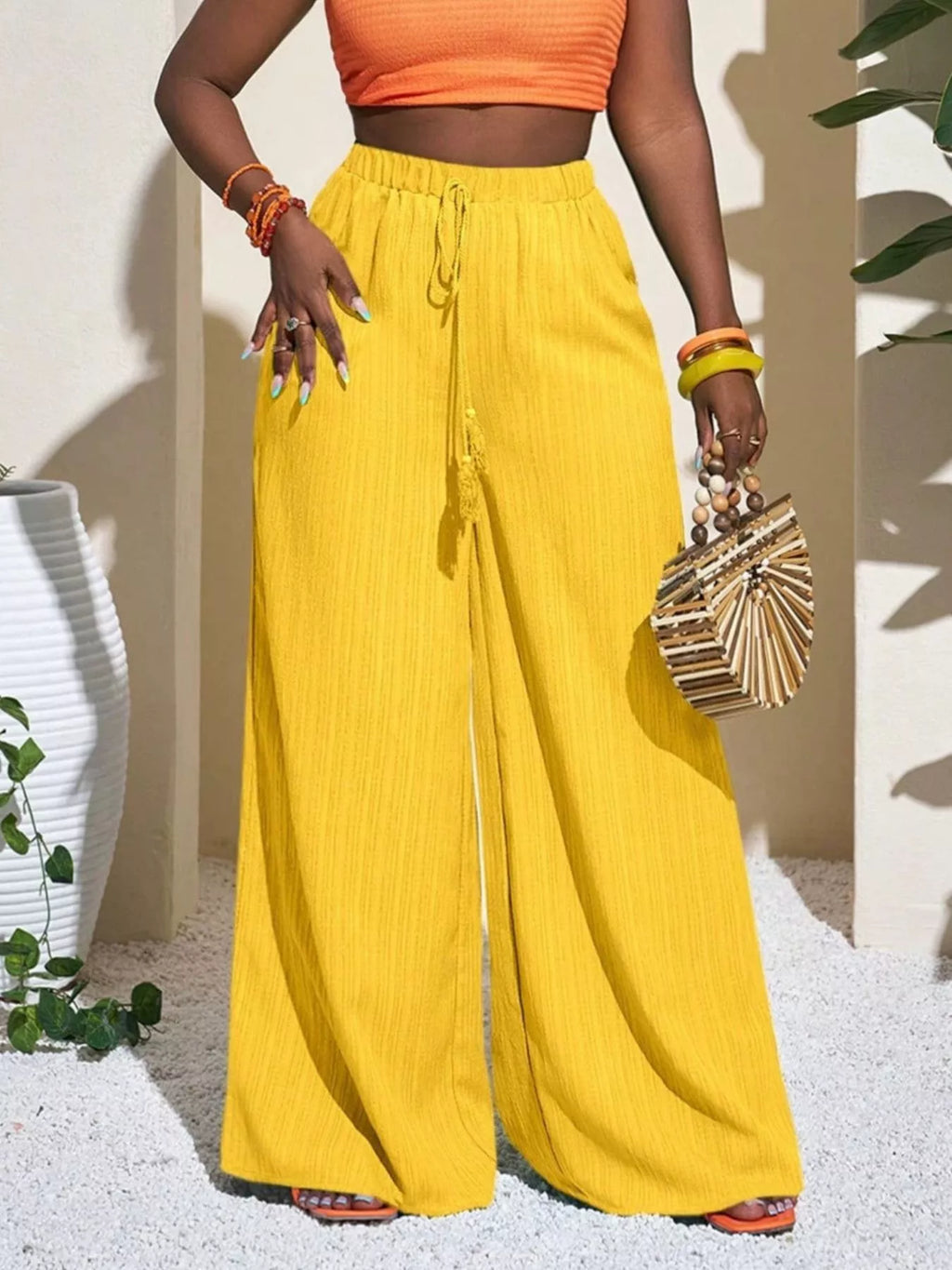 Wide-Leg Pants with Drawstring