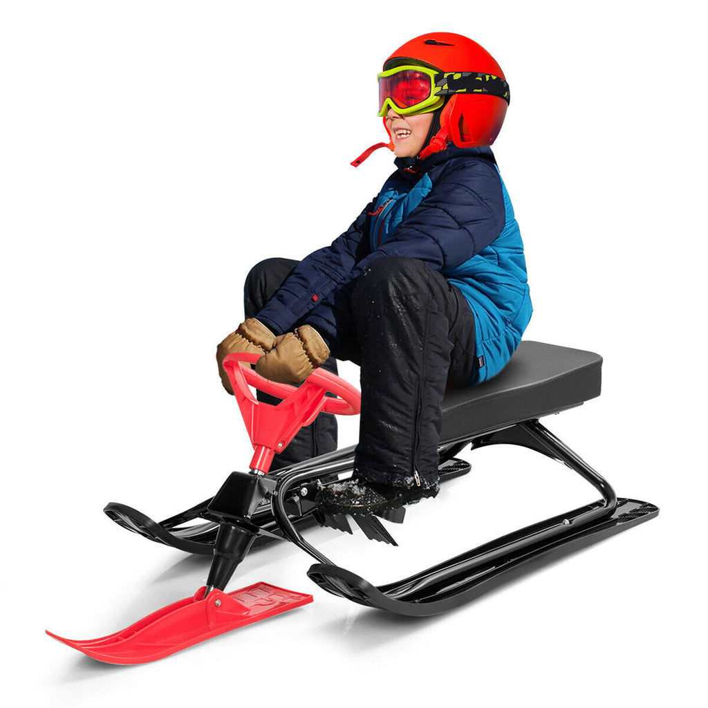 Kids Snow Sand Grass Sled w/ Steering Wheel and Brakes