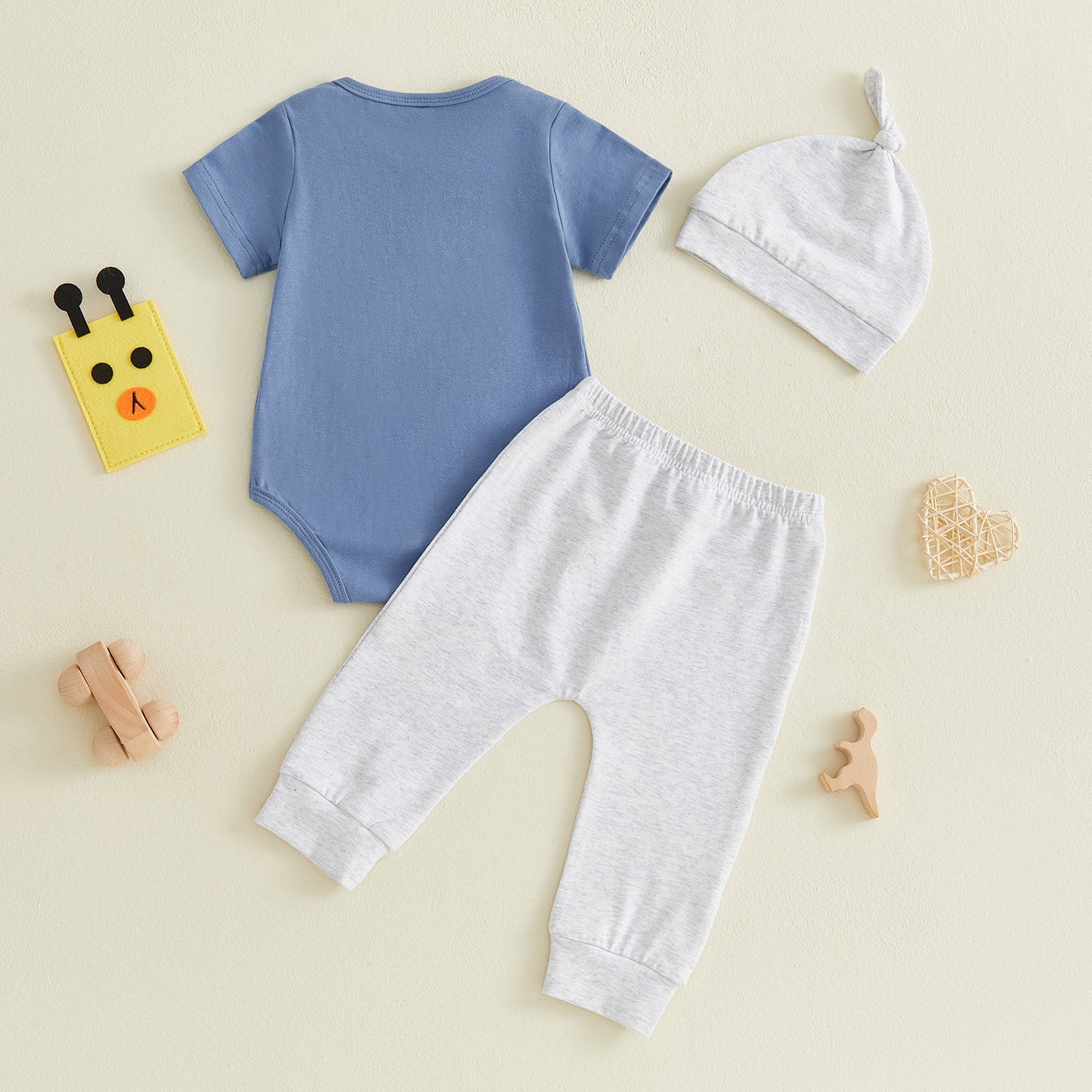 Baby Letter-embroidered Short-sleeve Romper Long Pants Hat Three-piece Set