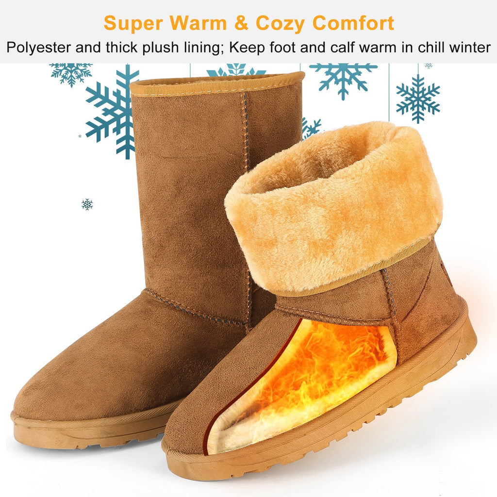 Snow Boots - Waterproof Faux Suede Mid-Calf with Warm Lining