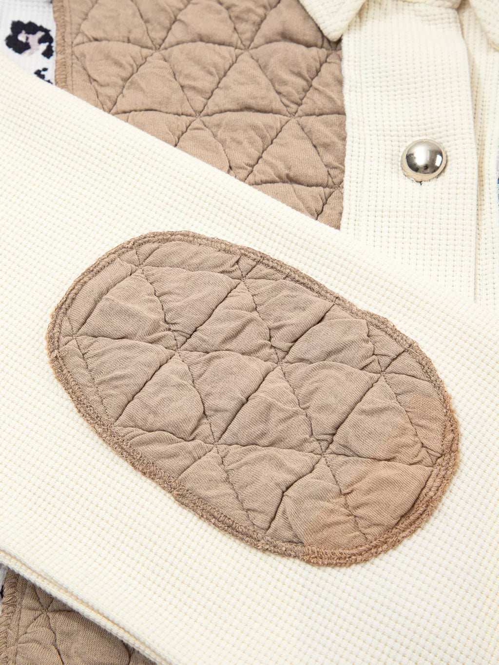 Leopard Waffle Quilted Patchwork Button Front Jacket