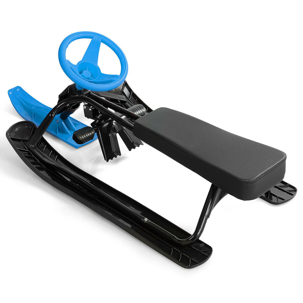 Kids Snow Sand Grass Sled w/ Steering Wheel and Brakes