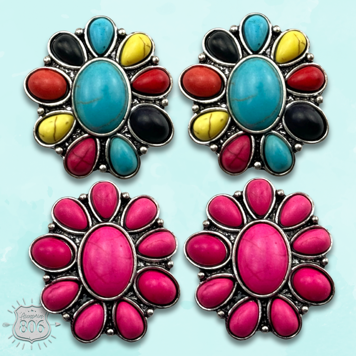 Western stone flower post earring, last call