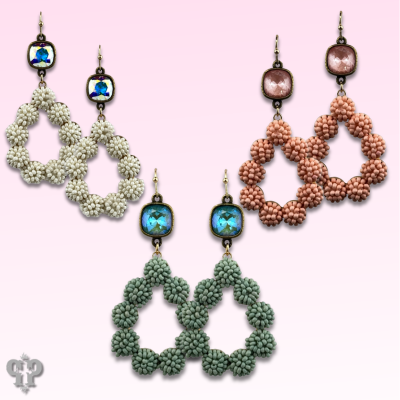 Seed bead cluster teardrop earring with crystals from Swarovski®