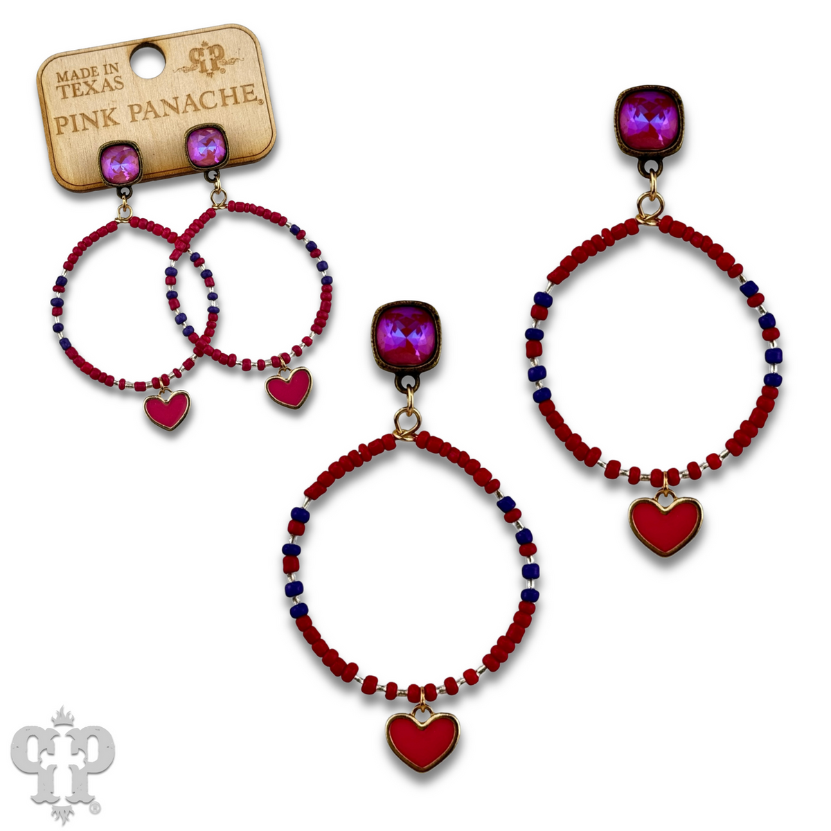 Enamel heart and seed bead earrings with crystals from Swarovski®