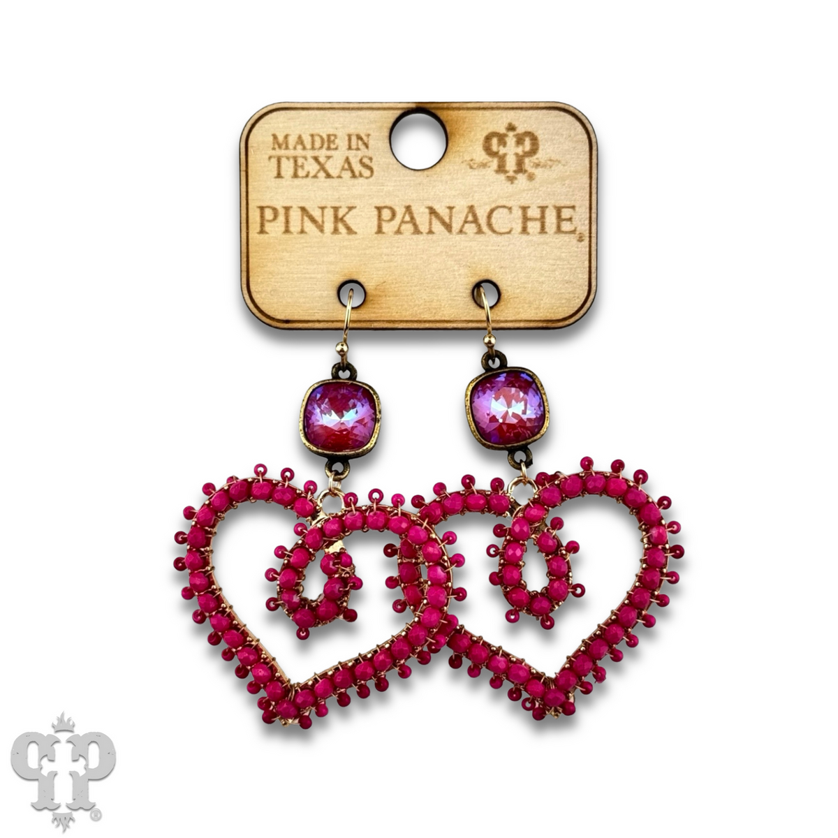 Bead wrapped scroll heart earrings with crystals from Swarovski®