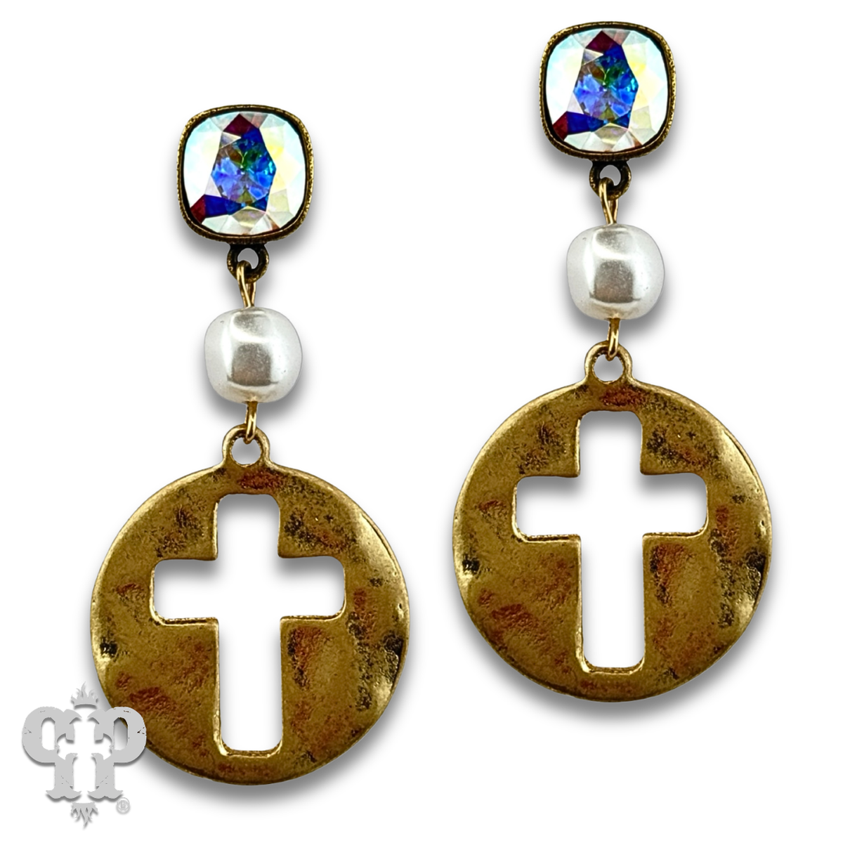 Cross medallion earring with crystals from Swarovski®