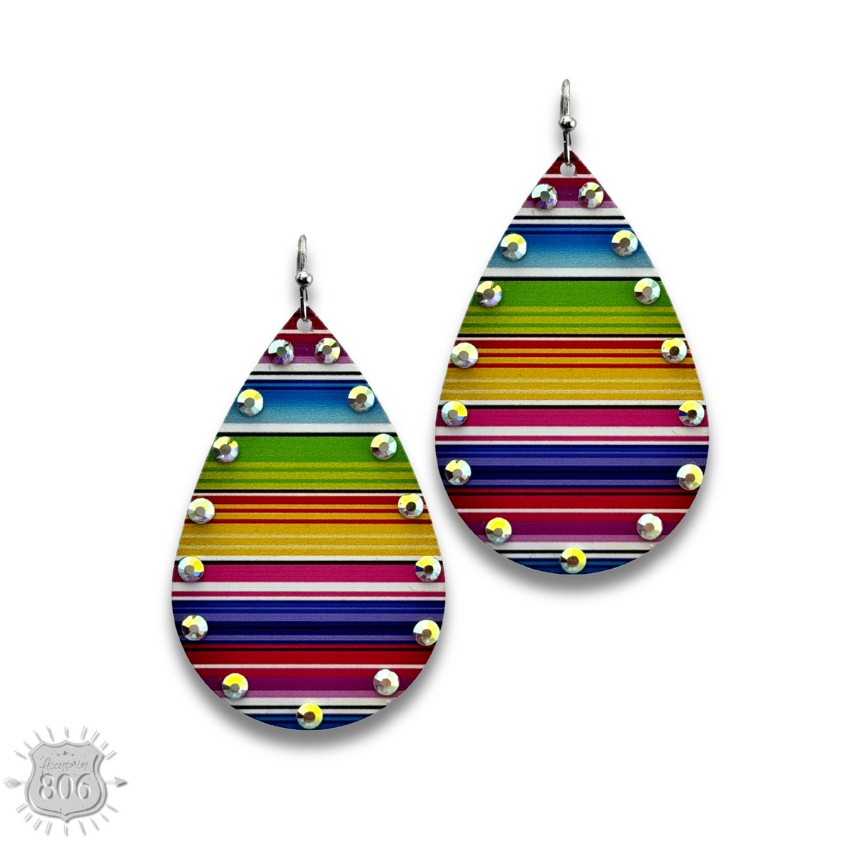 Rhinestone rim metal teardrop earring, last call
