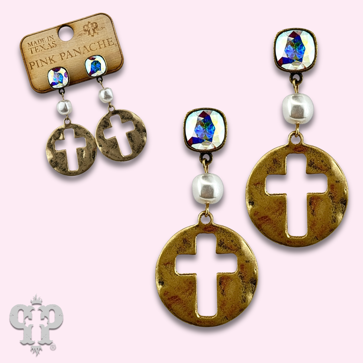 Cross medallion earring with crystals from Swarovski®