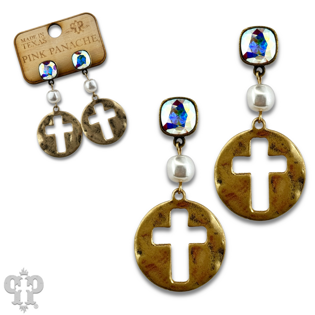 Cross medallion earring with crystals from Swarovski®