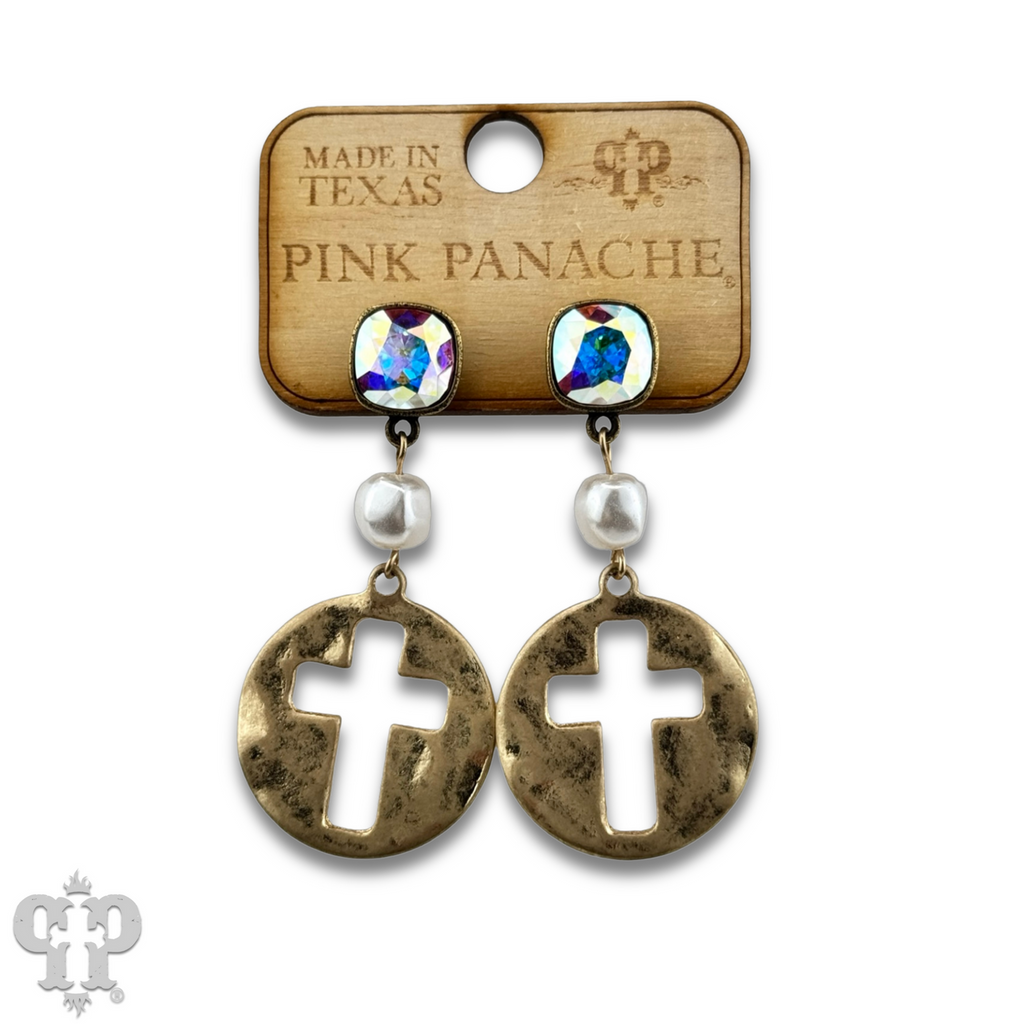 Cross medallion earring with crystals from Swarovski®