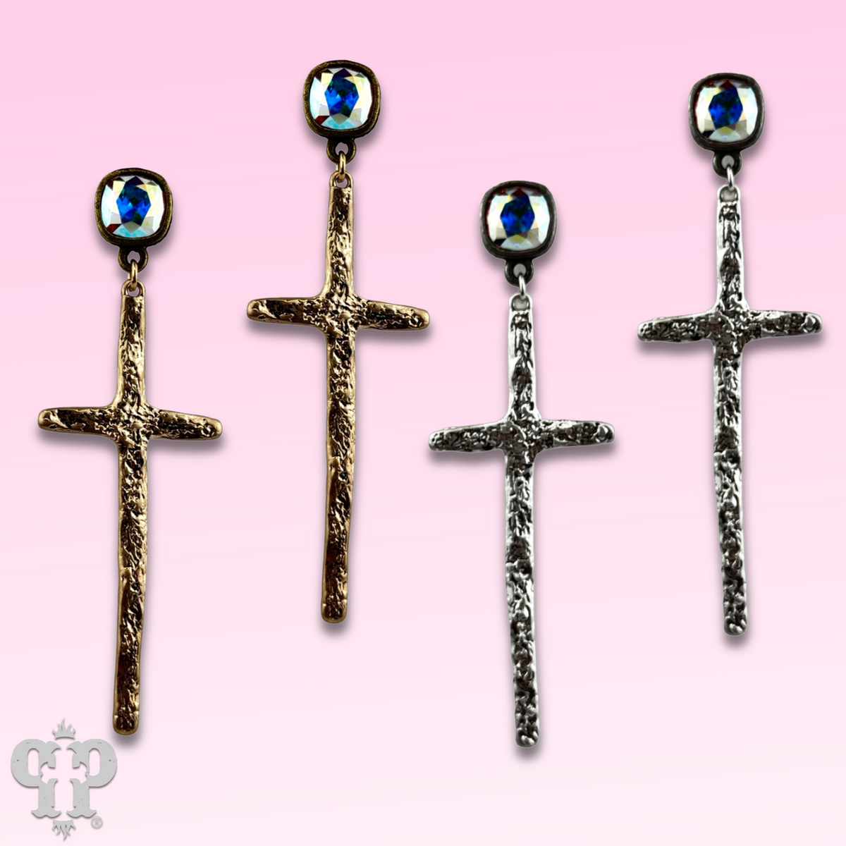 Foil cross earring with crystals from Swarovski®
