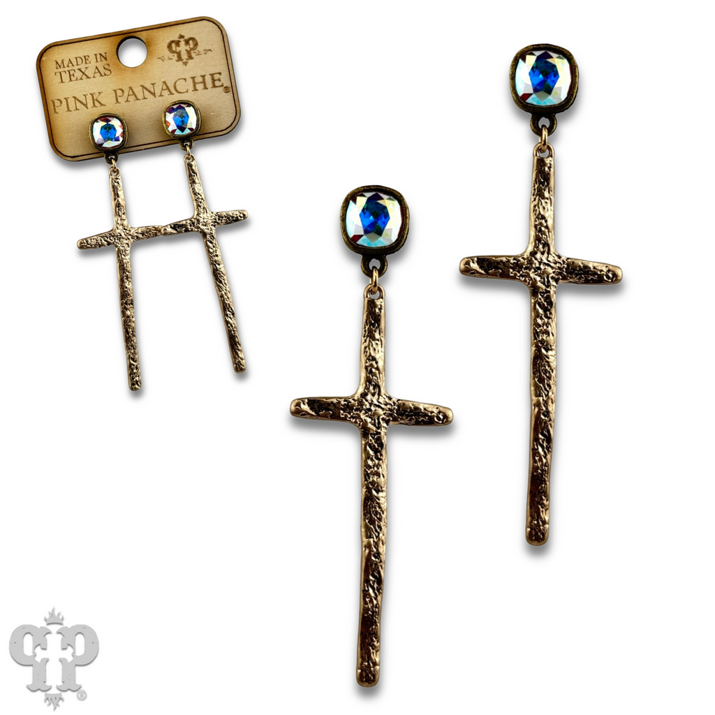 Foil cross earring with crystals from Swarovski®