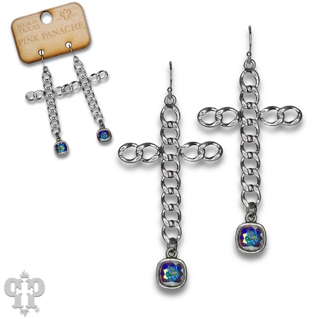 Curb link cross earring with crystals from Swarovski®