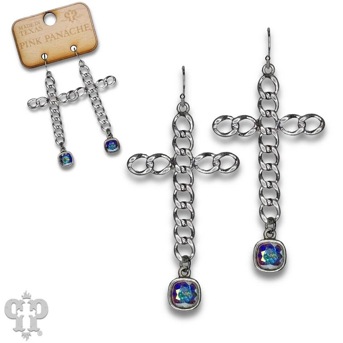 Curb link cross earring with crystals from Swarovski®