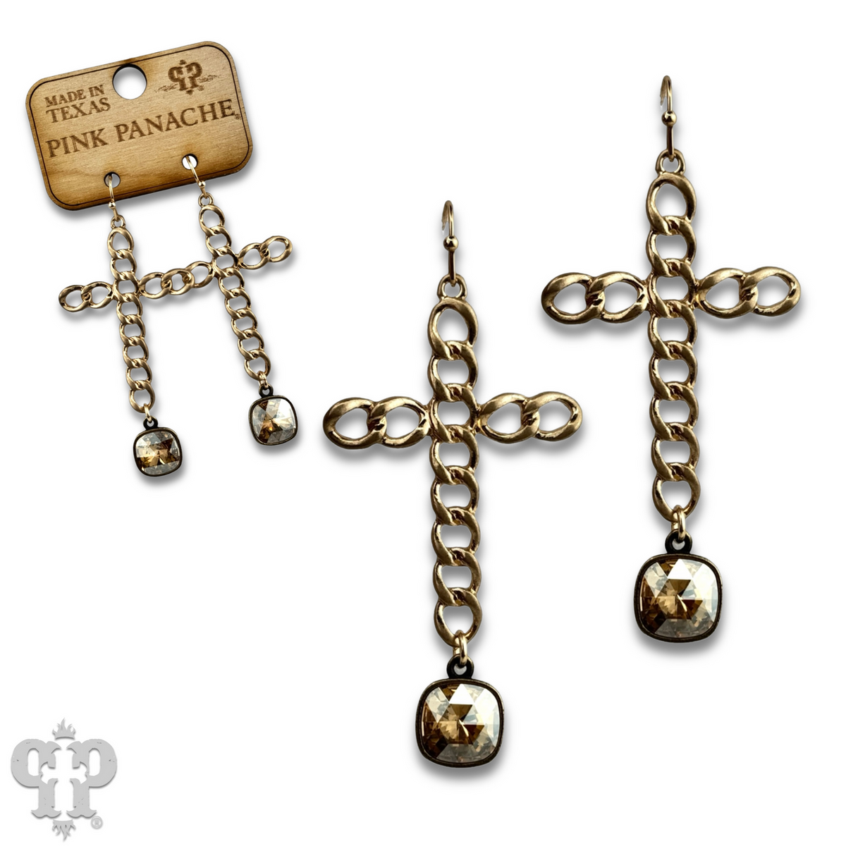 Curb link cross earring with crystals from Swarovski®