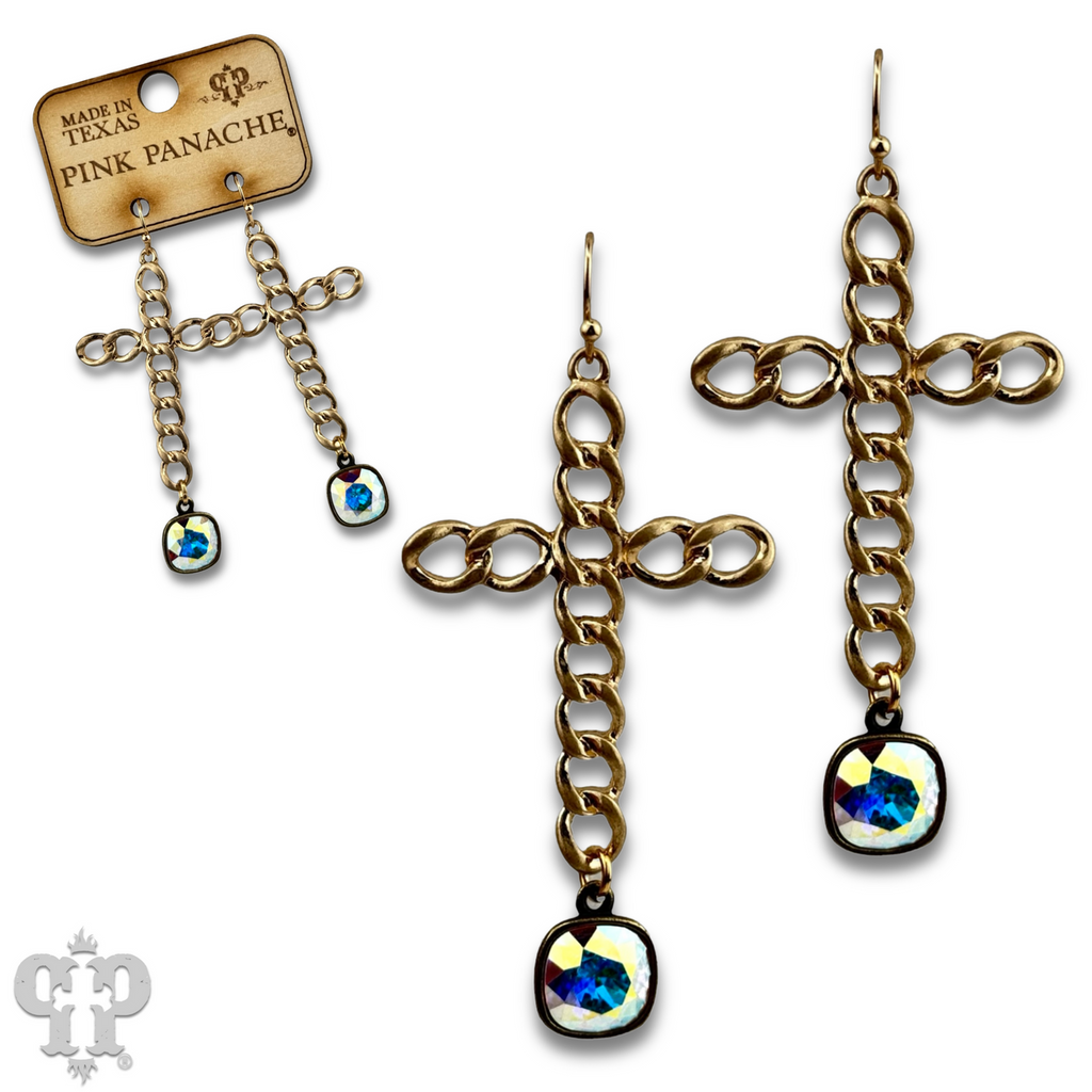 Curb link cross earring with crystals from Swarovski®