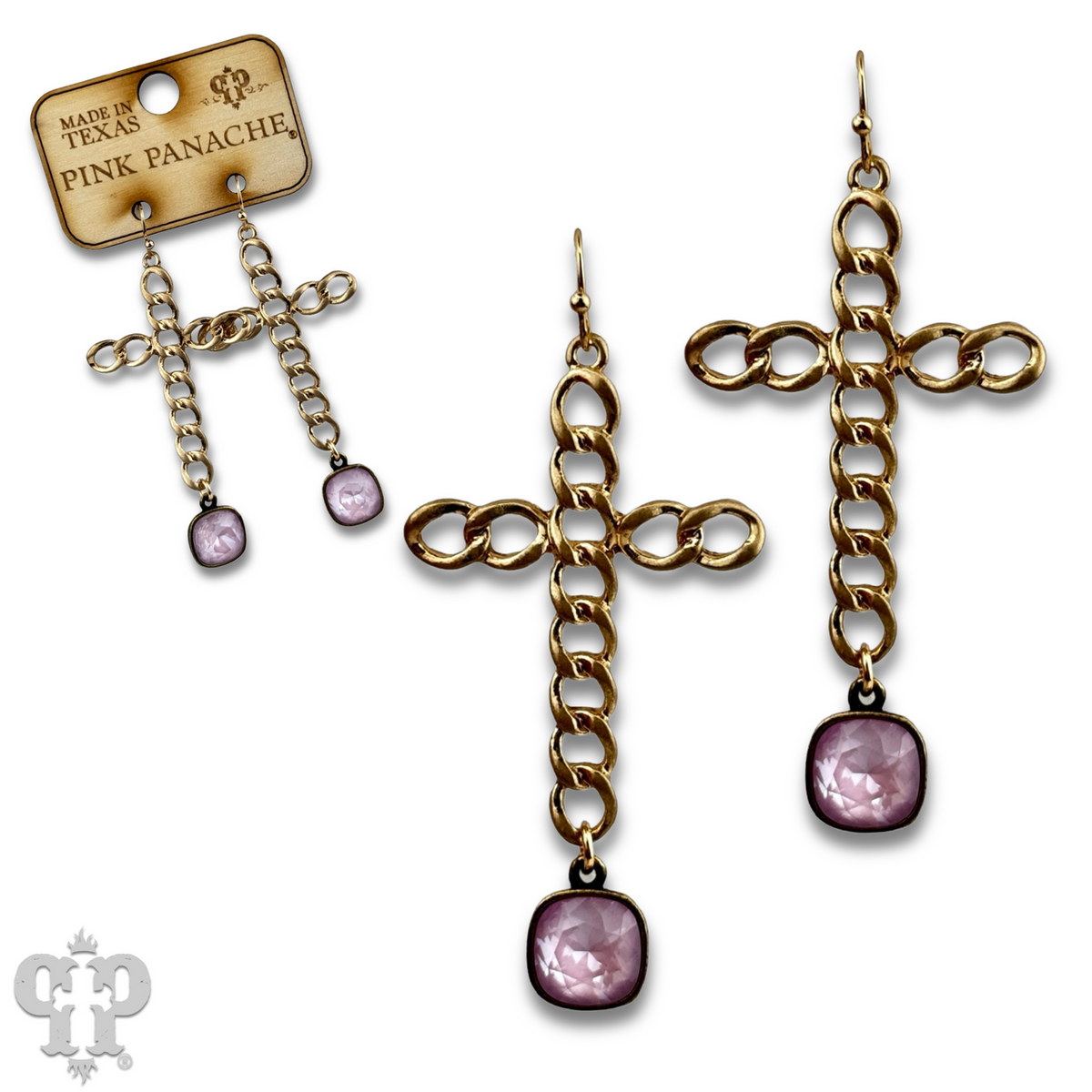 Curb link cross earring with crystals from Swarovski®