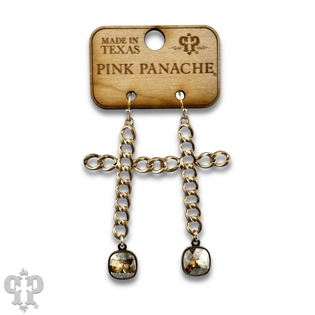 Curb link cross earring with crystals from Swarovski®