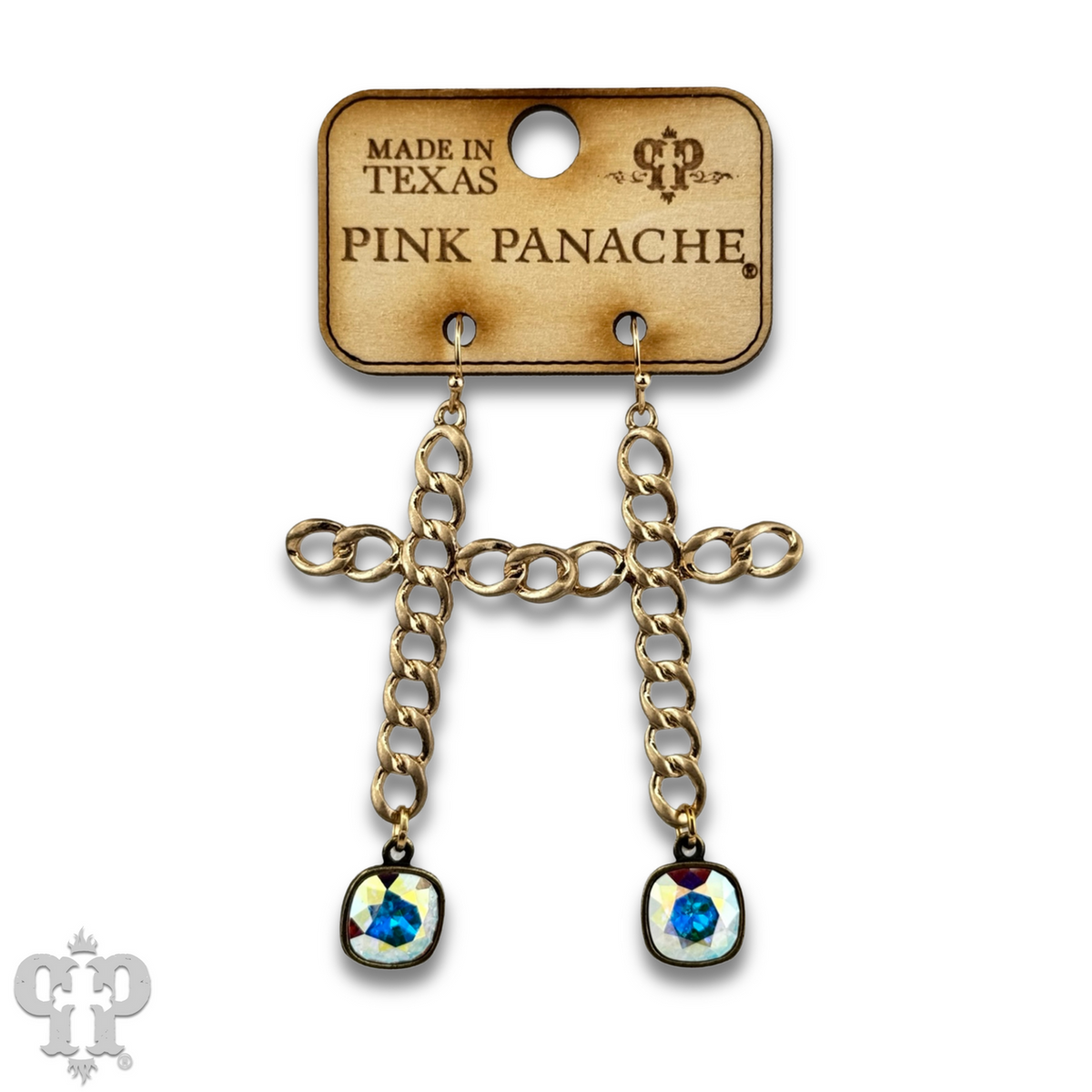 Curb link cross earring with crystals from Swarovski®