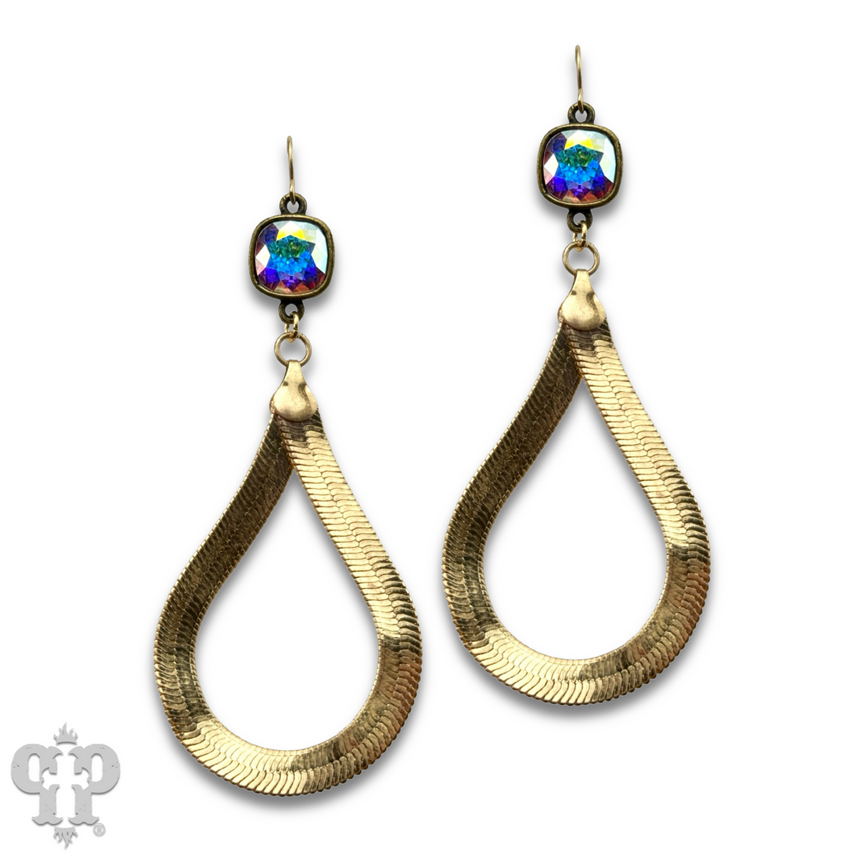 Snake chain teardrop earring with crystals from Swarovski®