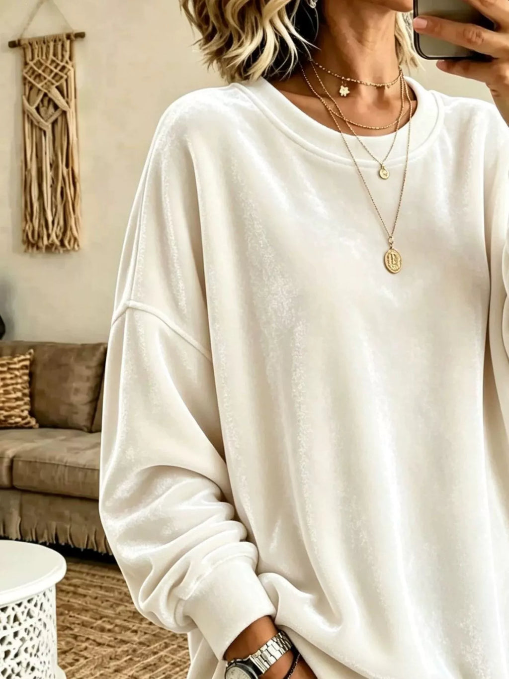 Full Size Solid Color Crew Neck Sweatshirt Plus Size