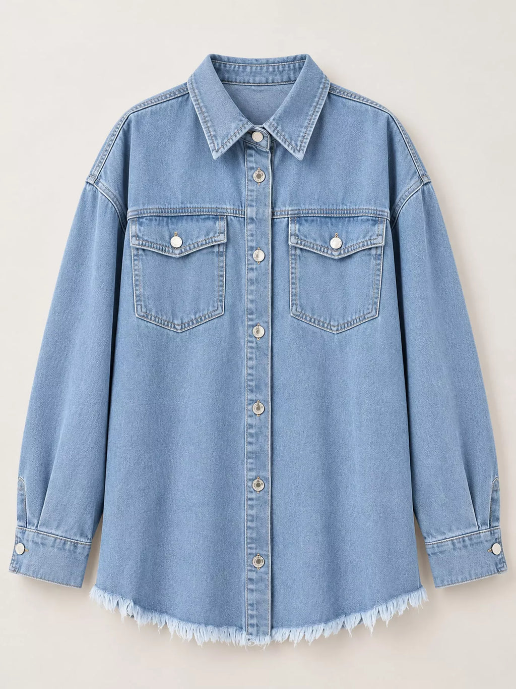Raw Hem Button Up Denim Jacket
