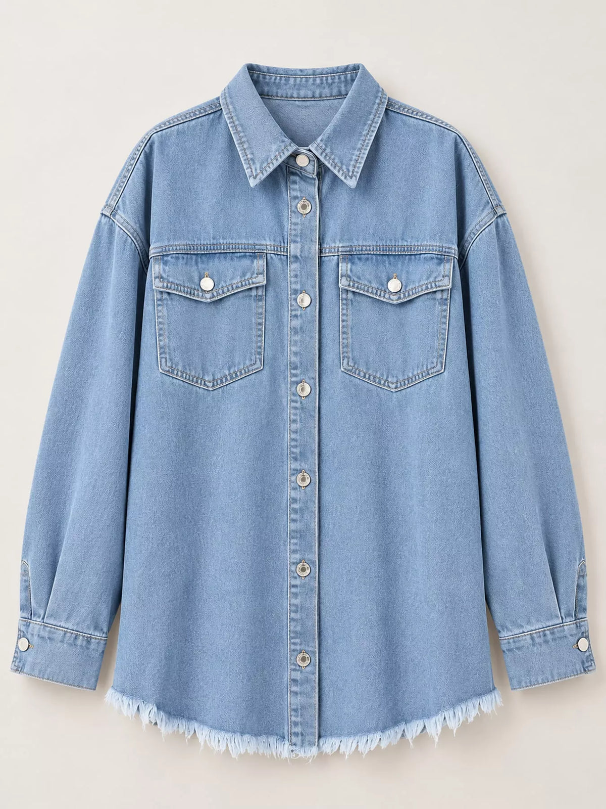 Raw Hem Button Up Denim Jacket