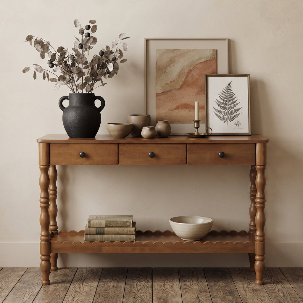 Solid Wood Console Table with Vintage Carved Wood Legs - Entryway