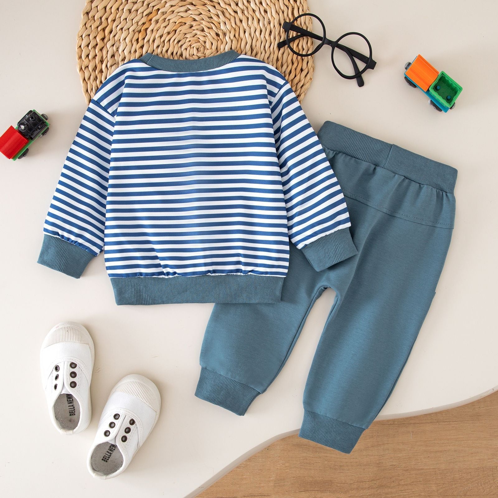 Striped Crew-neck Top And Long Pants Baby Two-piece Set