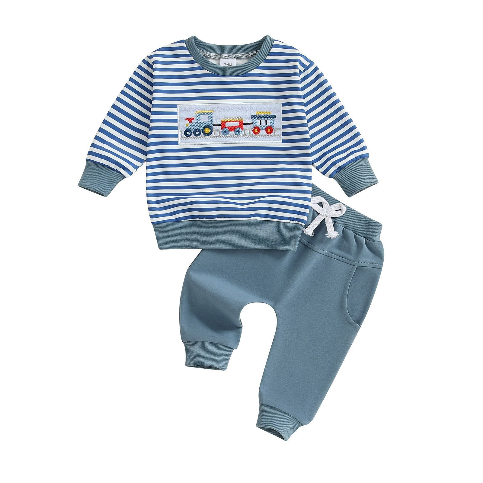 Striped Crew-neck Top And Long Pants Baby Two-piece Set