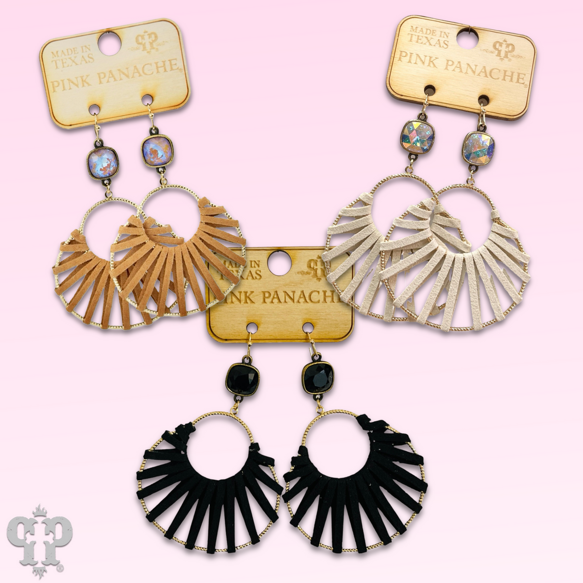 Suede wrapped circle earring with crystals from Swarovski® - LC