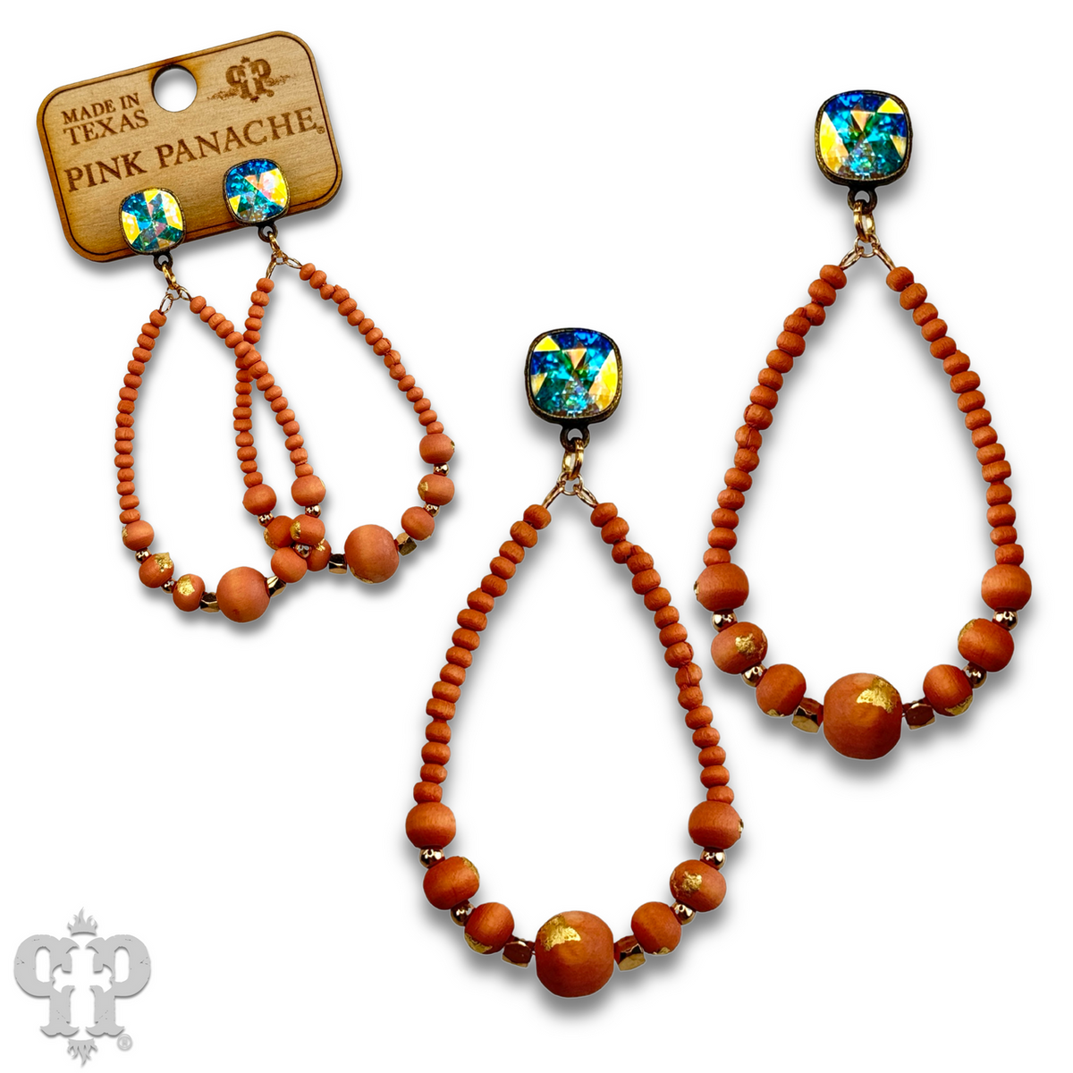 Graduated wood bead teardrop earring with crystals from Swarovski® - LC