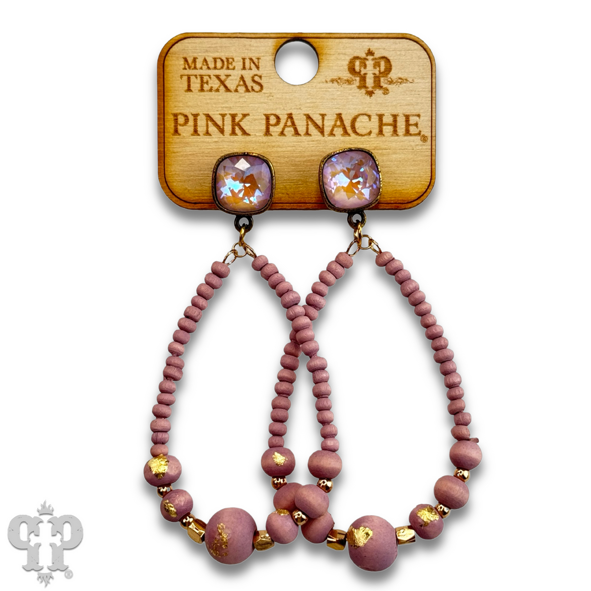 Graduated wood bead teardrop earring with crystals from Swarovski® - LC
