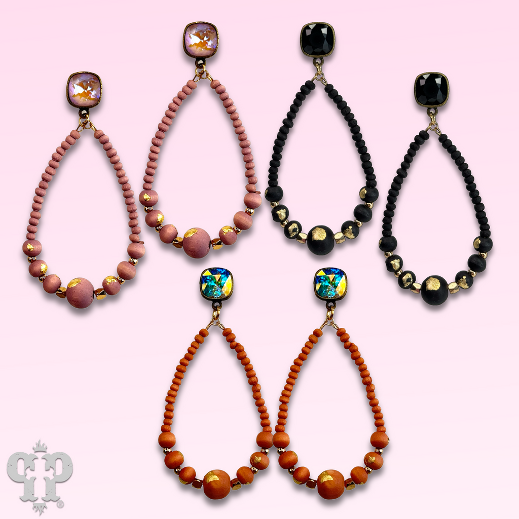 Graduated wood bead teardrop earring with crystals from Swarovski® - LC