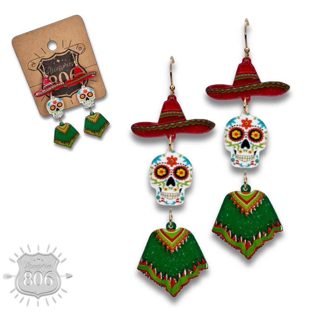 Sugar skull with poncho earring, last call