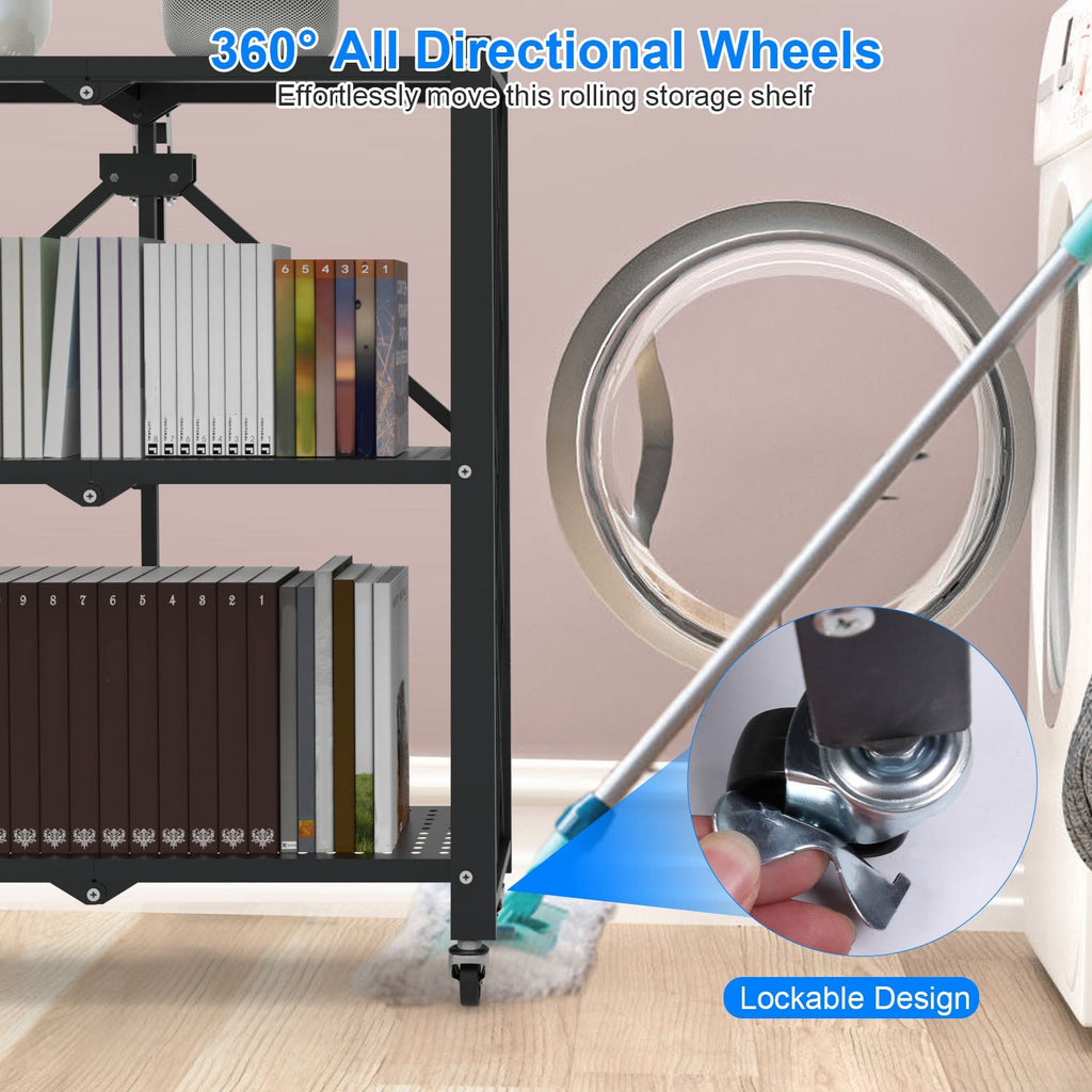 3-Tier Foldable Storage Shelf With Wheels