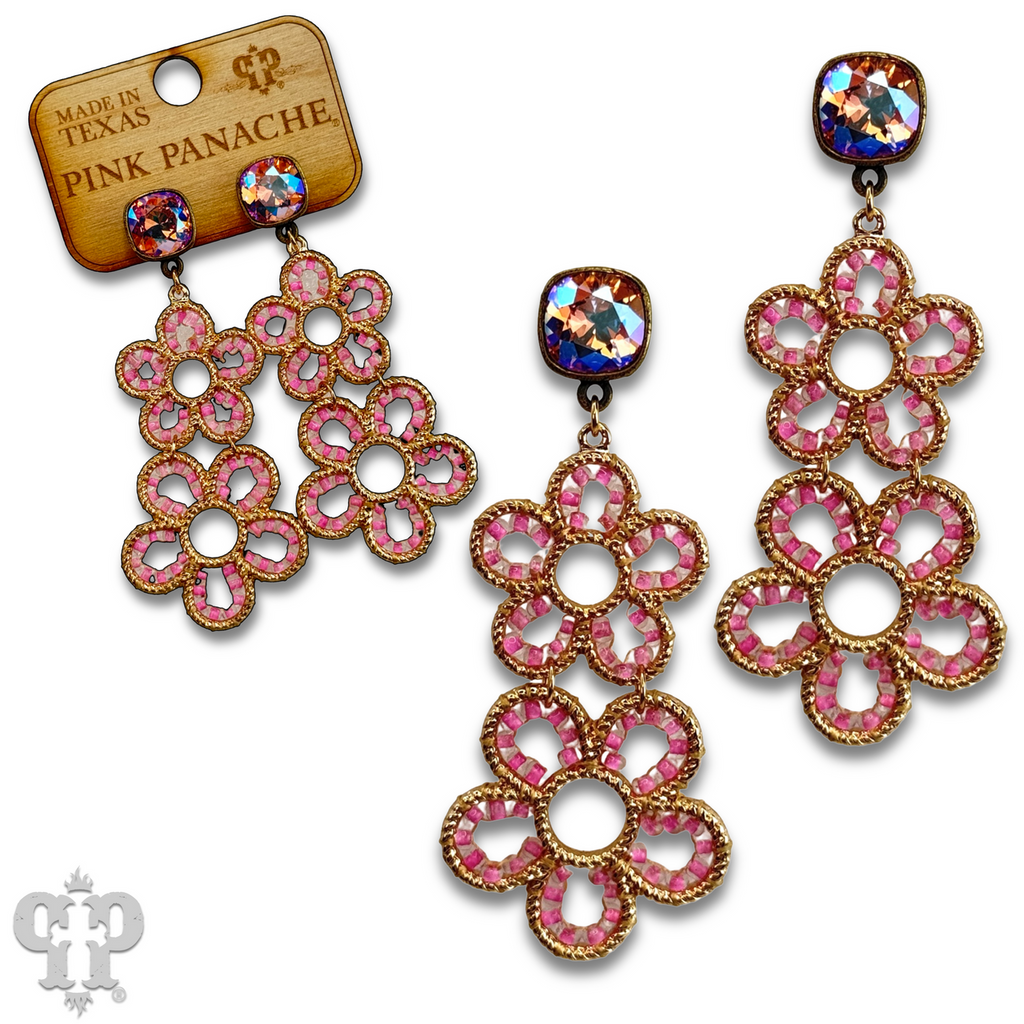 Double flower charm earring with crystals from Swarovski®