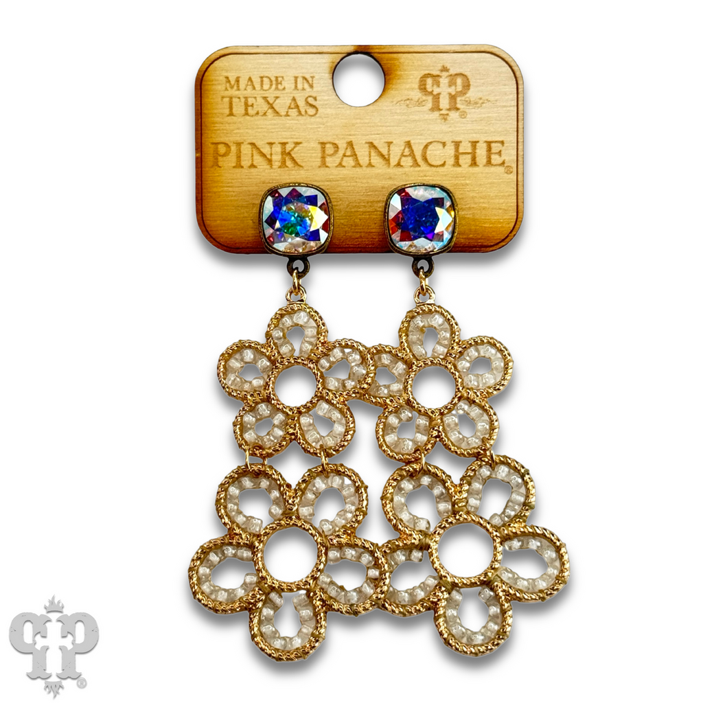 Double flower charm earring with crystals from Swarovski®