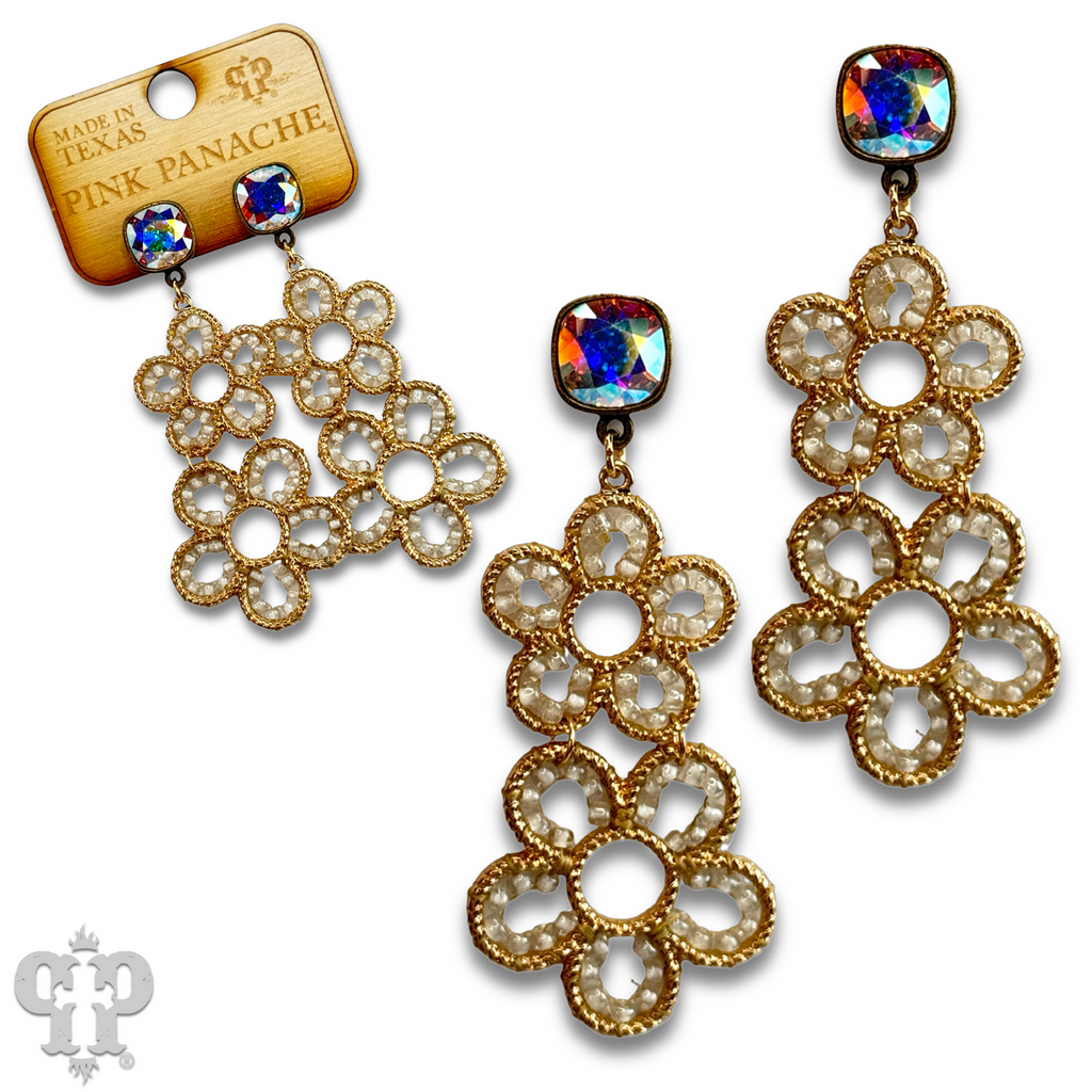 Double flower charm earring with crystals from Swarovski®