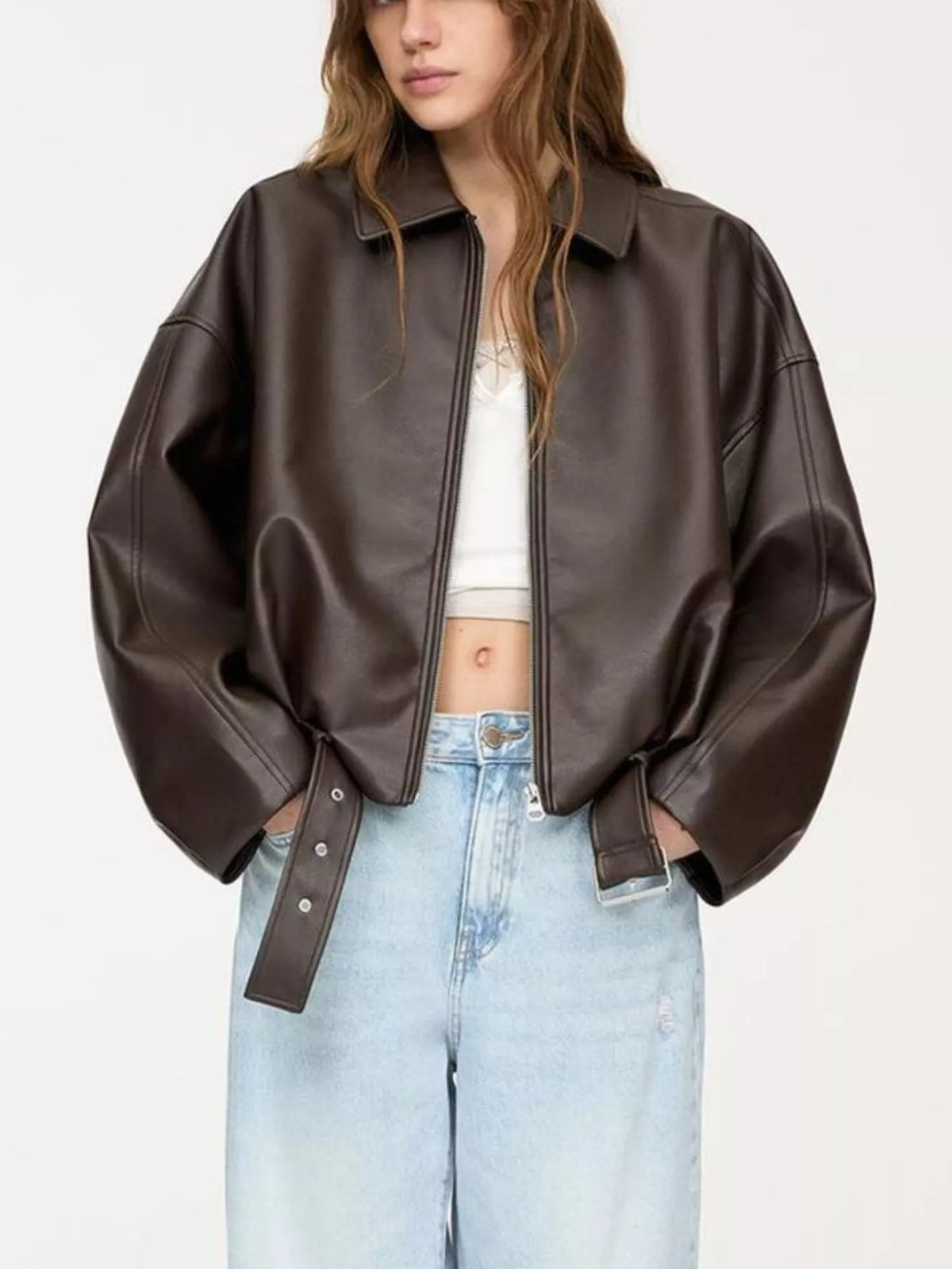 Faux Leather Zip Up Jacket
