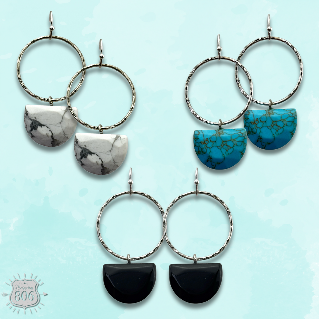 Stone half circle earring, last call