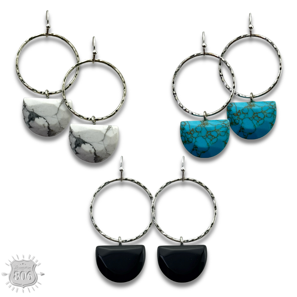 Stone half circle earring, last call